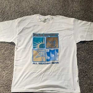 BUM Equipment White Short Sleeve Tee with Blue & Gold Weather Panel Graphic